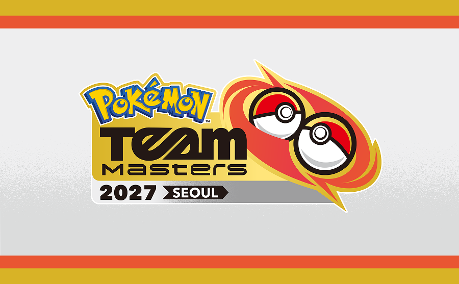 Logo officiel de Pokémon Team Masters 2027 in SEOUL, avec des Poké Balls intégrées au mot Masters